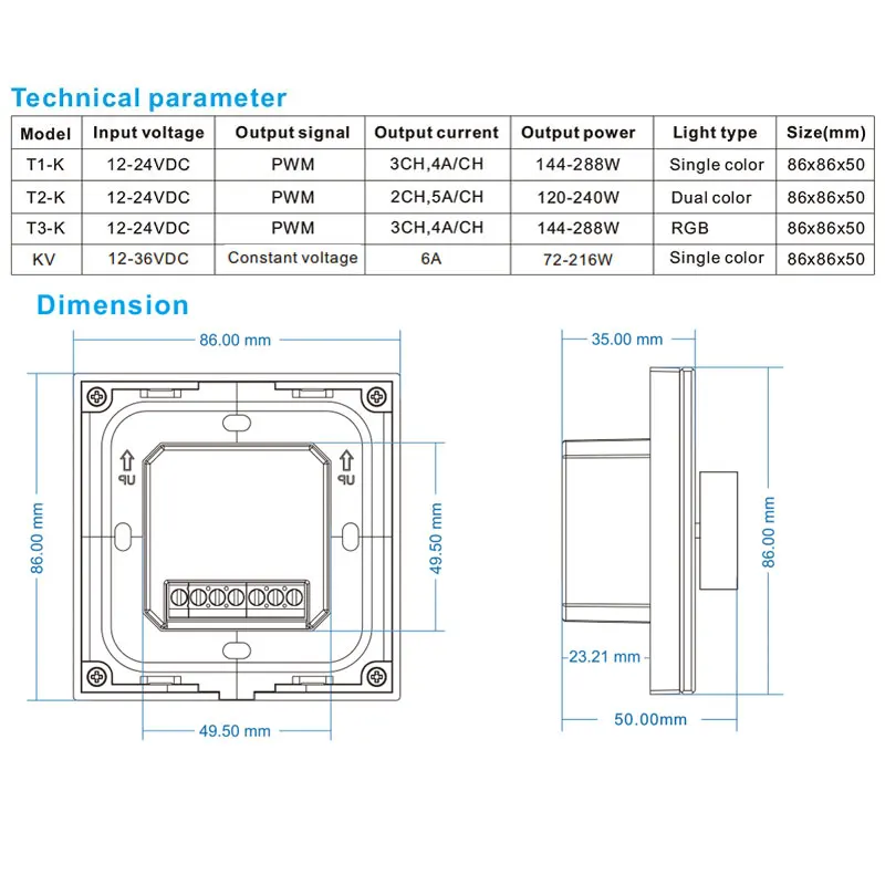 DC12v-24v поворотный Панель светодиодный диммер настенный светодиодный контроллер T1-K T2-K T3-K кв для одиночный цвет/двойной цвет/RGB/RGBW полосы светильник