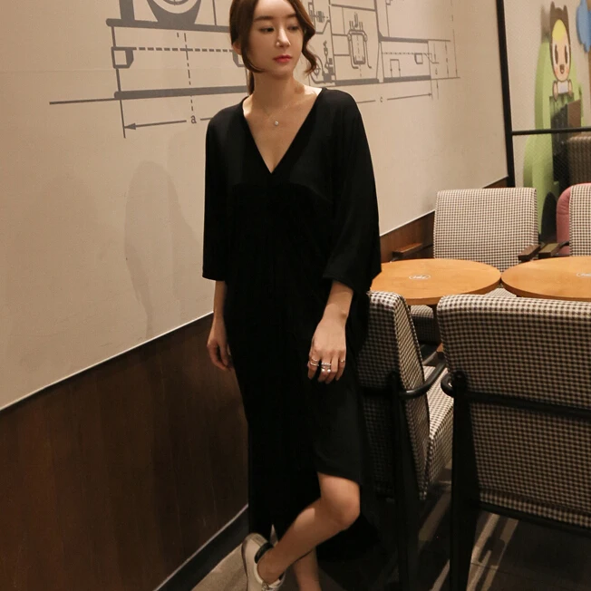 Платье женское Missoov черное с треугольным вырезом на весну и лето | Женская одежда