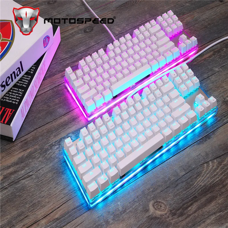 Motospeed K87S ABS USB2.0 Проводная Механическая клавиатура LED с RGB подсветкой синий переключатель Настольный русский геймер завязывание белый 1,8 м
