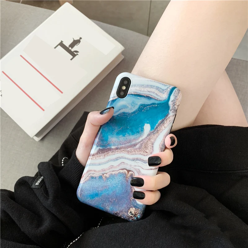 Синие чехлы для телефонов с чернилами мраморные Чехол iPhone 7 S матовый мягкий