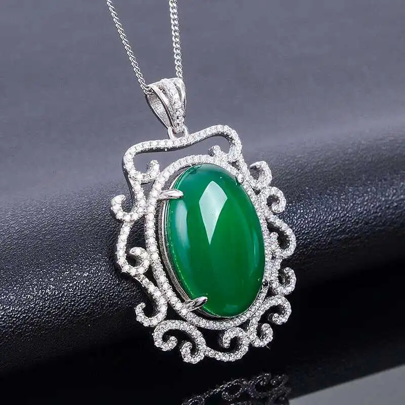 LANZYO 925 Sterling Silver Pendants Natural Chalcedony Fine Jewelry Birthday for Women send necklace wholesale z152204agys