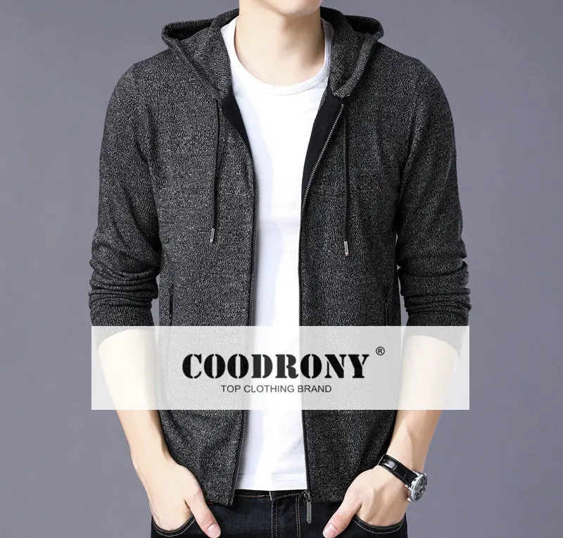 COODRONY толстый теплый свитер для мужчин Зима Новое поступление Повседневный свитер с капюшоном на молнии вязаный кашемировый шерстяной кардиган для мужчин 8249