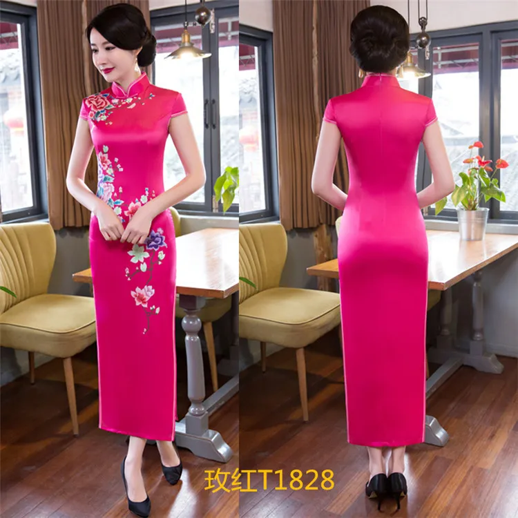 Традиционное современное китайское платье Ципао cheongsam свадебное платье для женщин летнее женское длинное красное зеленое черное размера плюс шелк