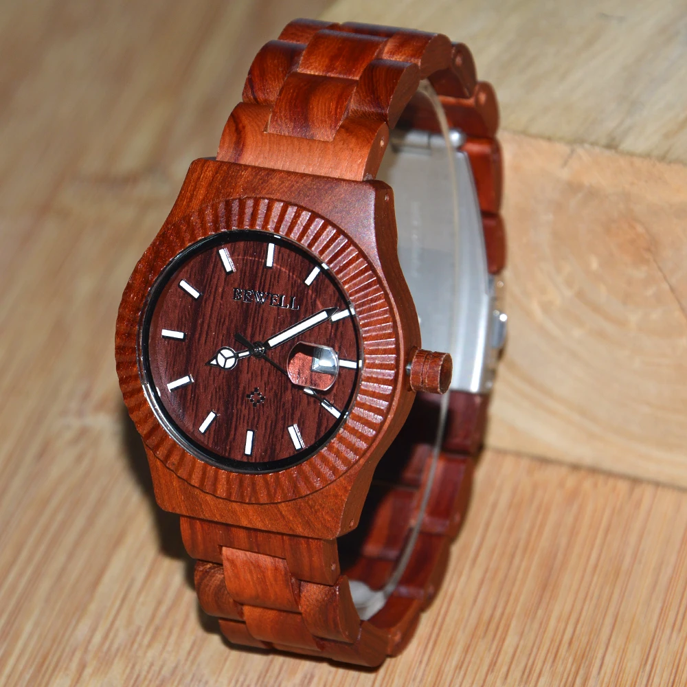 BEWELL Элитный бренд ручной работы сандалового дерева дешевый часы кварцевые
