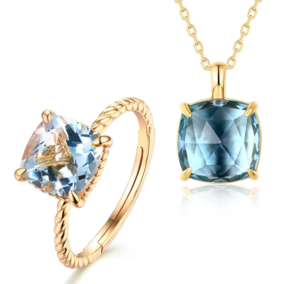topaz ALLNOEL 925 пробы Серебряные Ювелирные наборы для женщин кольцо колье Ожерелье 45 см цепочка розовый кварц/Топаз/Гранат Ювелирные изделия подарок - Цвет камня: topaz