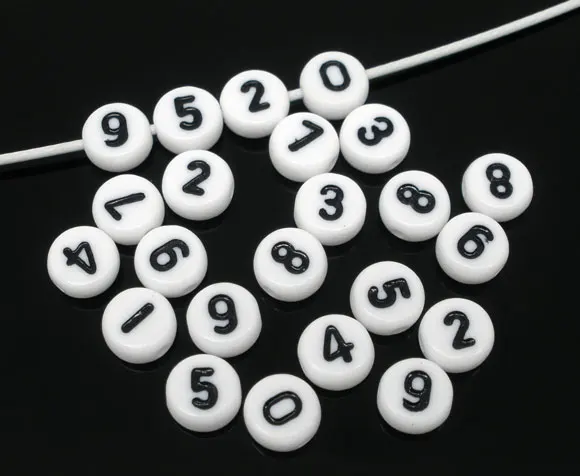 

DoreenBeads, 500 шт./лот, 7 мм, акриловые бусины-разделители, Круглые, белые, с рисунком цифр, для одежды, бусины для самостоятельного изготовления юв...