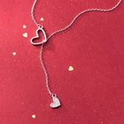 Женское ожерелье из серебра 100% пробы с кулоном в виде двойного сердца