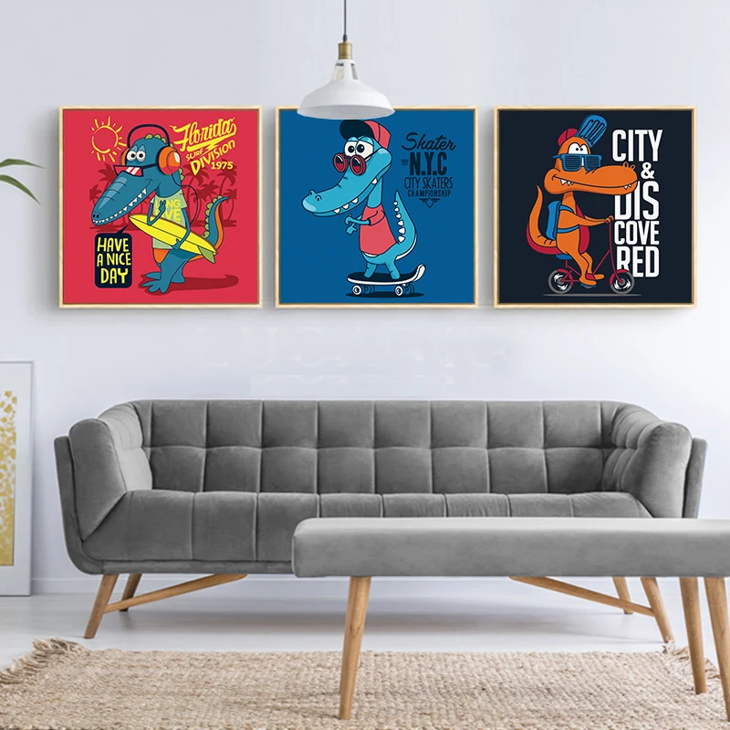 Canvas Art Print Painting Poster Cute Cartoon Crocodile Wall Pictures for Living Room Decoration Kids Unframed Decor | Дом и сад