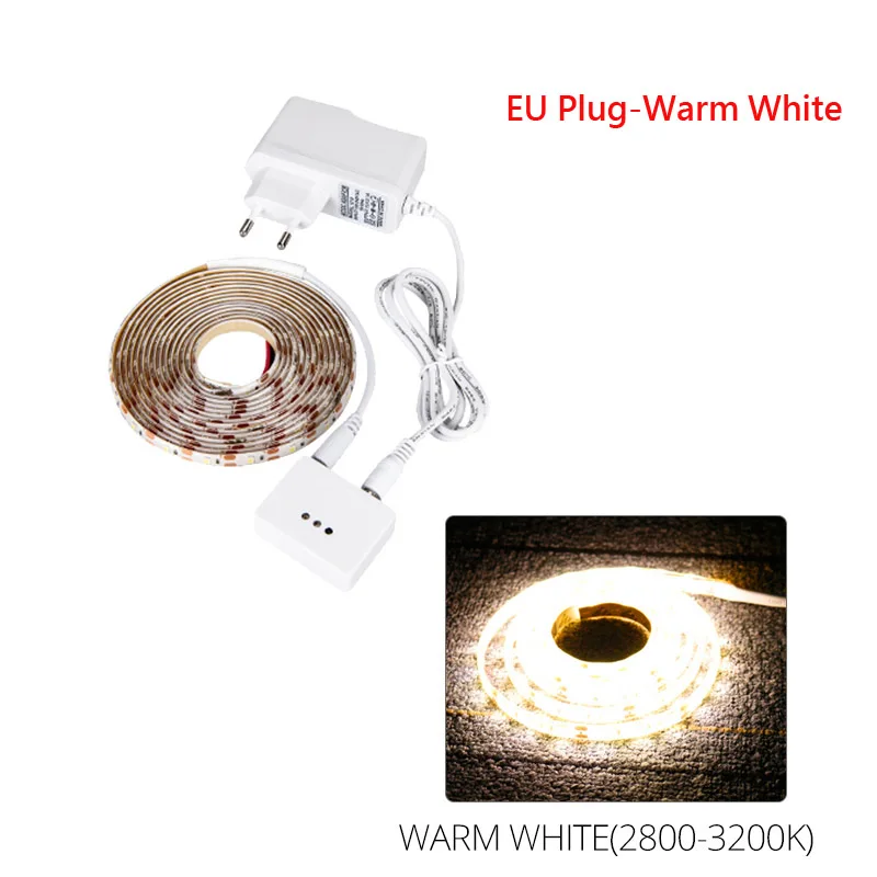 EU plug-warm white Foxanon светодиодный светильник для шкафа с датчиком движения 12 в 1 м 2 м 3 м 4 м 5 м ночной Светильник для кухни шкаф светильник s - Цвет: EU plug-warm white