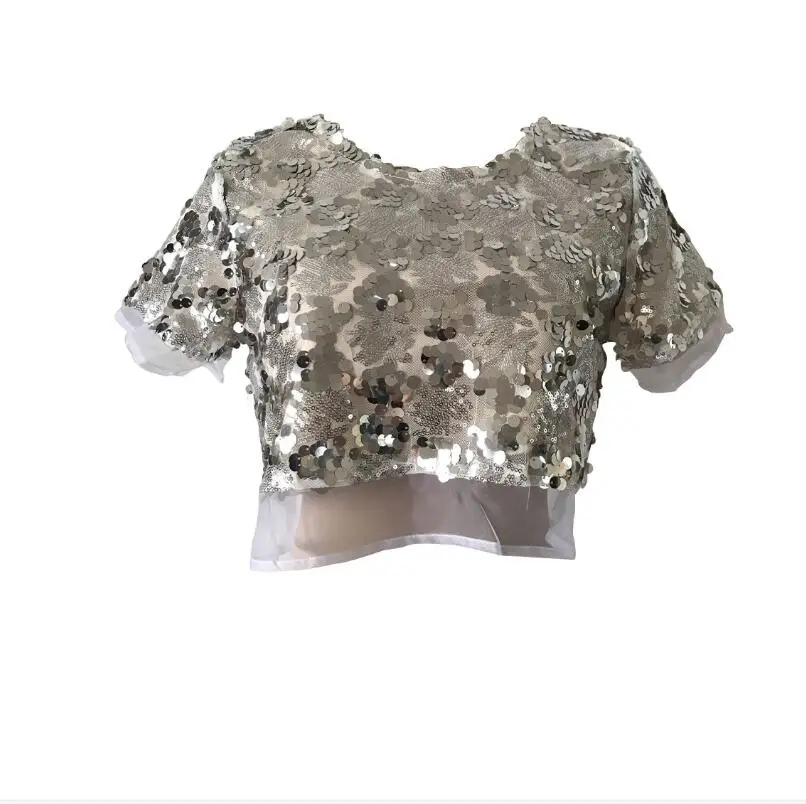 Женская футболка с блестками черный/розовый/серебристый Топ коротким