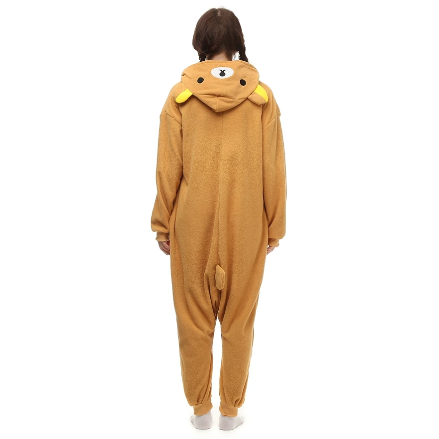 Флис кигуруми косплей костюм Rilakkuma мультфильм животных Пижама-Ползунки Хэллоуин Карнавал Маскарад одежда для вечеринок