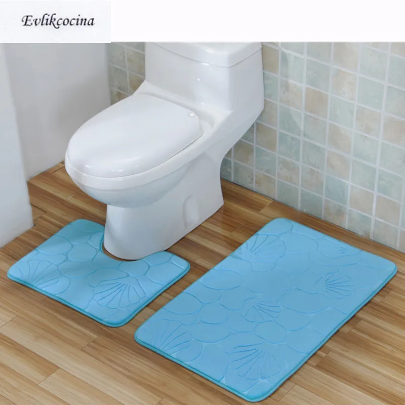 Бесплатная доставка комплект из 2 предметов светло-голубой коврик для ванной