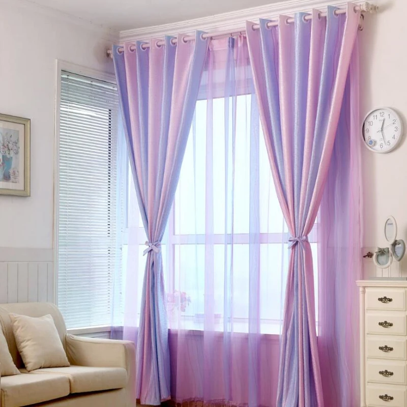Цветная полосатая фиолетовая занавеска для детской комнаты прозрачная ткань
