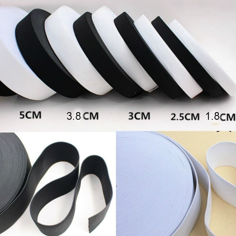 

10meter Flat Elastic Rubber Band Clothing Accessories Nylon Webbing Garment Sewing Accessories Black White Width 2.5cm 3.5cm 5cm