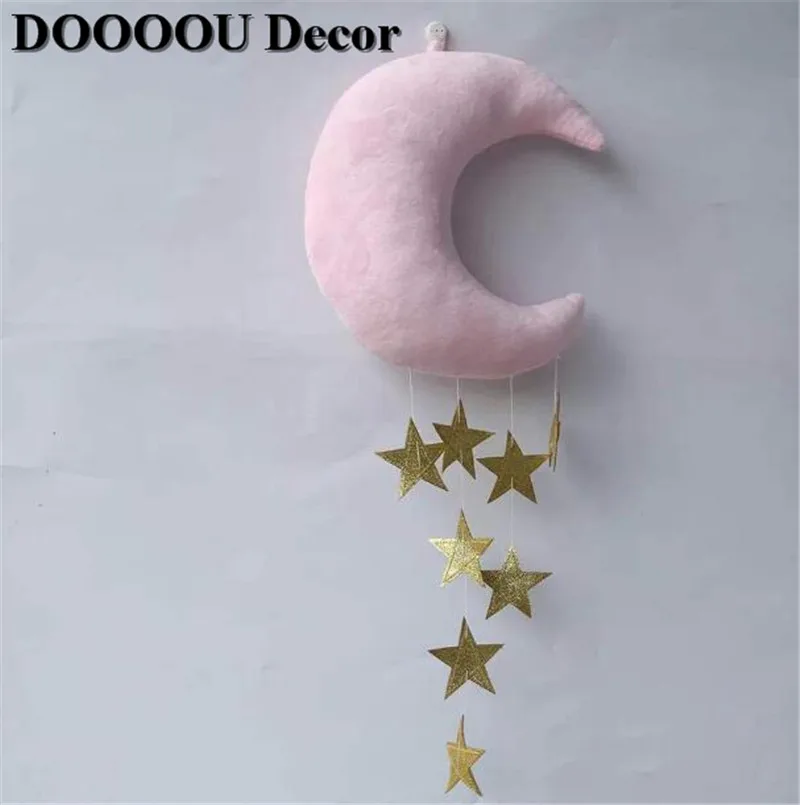 pink moon gold star Милый детский мобильный хлопковый шатер с Луной и звездой, Настенный декор, игрушки в скандинавском стиле, декор для детской комнаты, реквизит для фотосессии, декор для детской спальни - Цвет: pink moon gold star