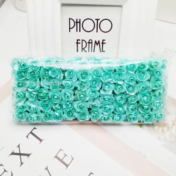 tiffany blue 144 шт мини-Цветок голова искусственные бумажные цветы Роза используется для свадебной вечеринки ремесло украшения 19 цветов - Цвет: tiffany blue