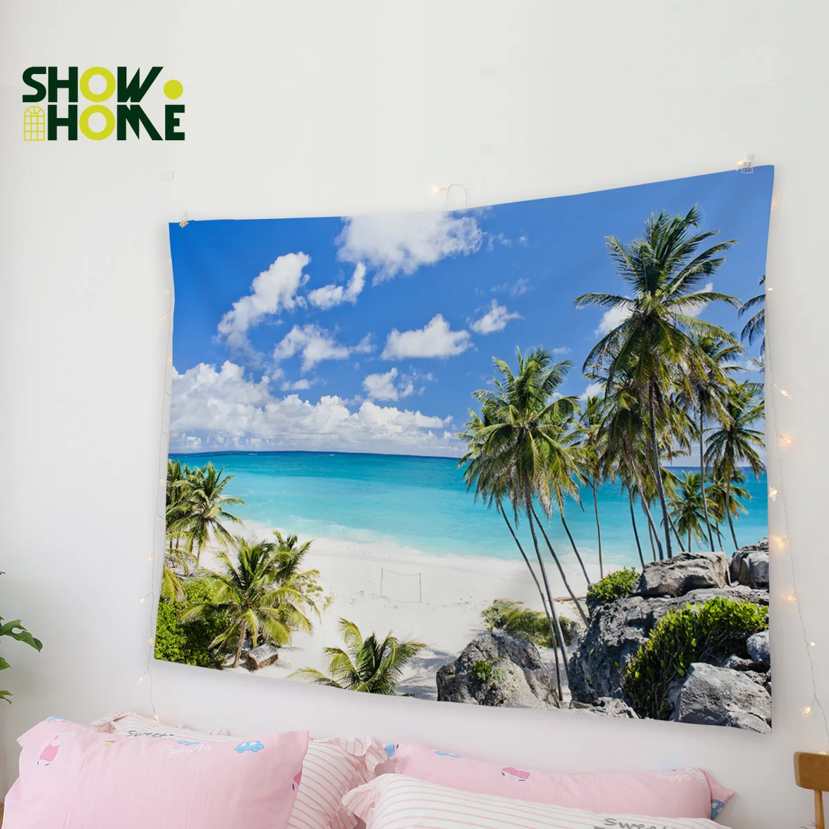 Showhome Beach Forest Pirates Tropical Trees Quiet Summer Sky Bay Wall Hanging Decor Décor Tapestry Bedding Curtain Sc | Дом и сад