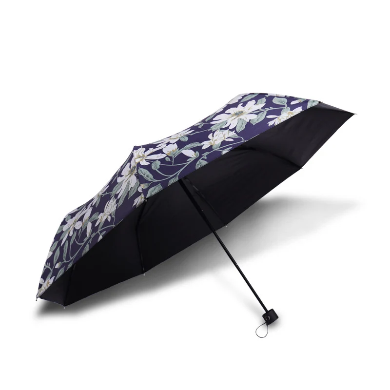 Три складной зонтик Ветрозащитный 8 ребер женский дождливый и Солнечный цветок
