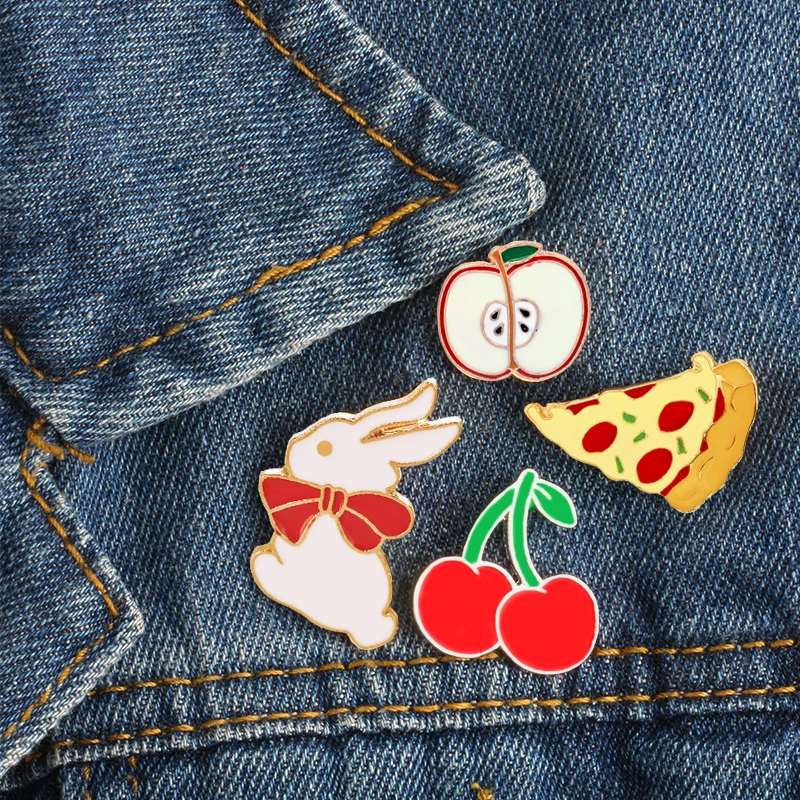 4 шт. комплект Броши Kpop мультфильм шпильки для женщин пицца кролик вишня Apple