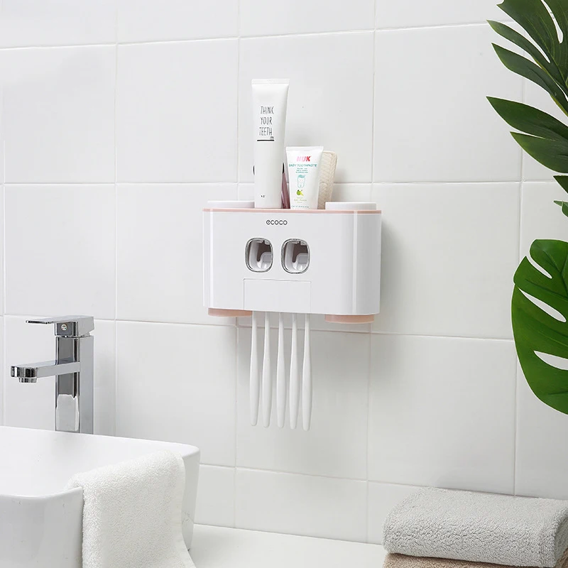 Punch-free Wall Mount Automatic Toothpaste Dispenser 4 Toothbrush Holder Bathroom Washing Sets Squeezer | Дом и сад