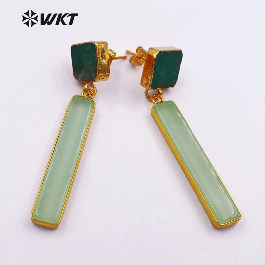 WT-E420,, серьги из натурального камня, женские зеленые длинные серьги, ювелирные изделия с квадратными шпильками, классический стиль, около 6*35 мм