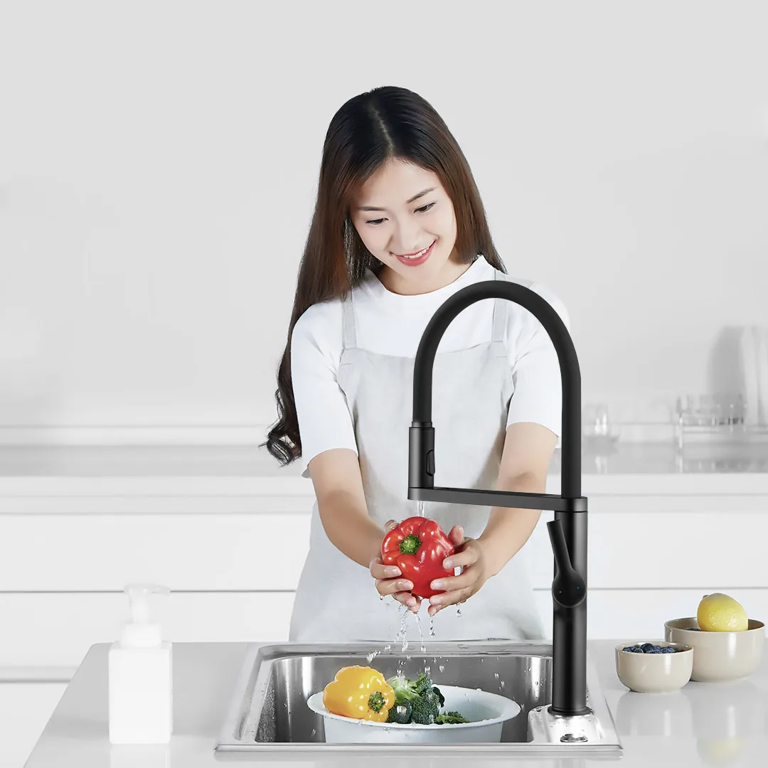 Diiib Full Black Body Kitchen Sink Faucet With Pre Riser Sprayer 300 Degree Rotating Arm 2 Spray Mode Non Sensor Faucet