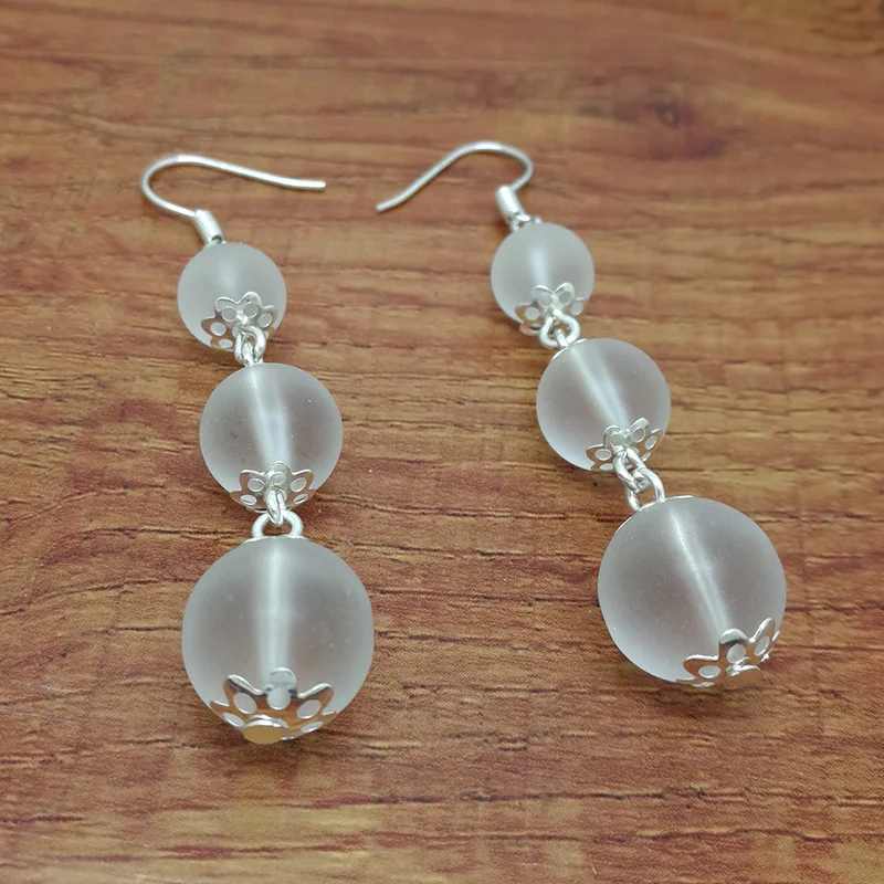 Cracked Glass Ball Pendant Earrings Fashion Jewelry Frosted Crystal Bead Snowflake Christmas Gift for Girls Women | Украшения и