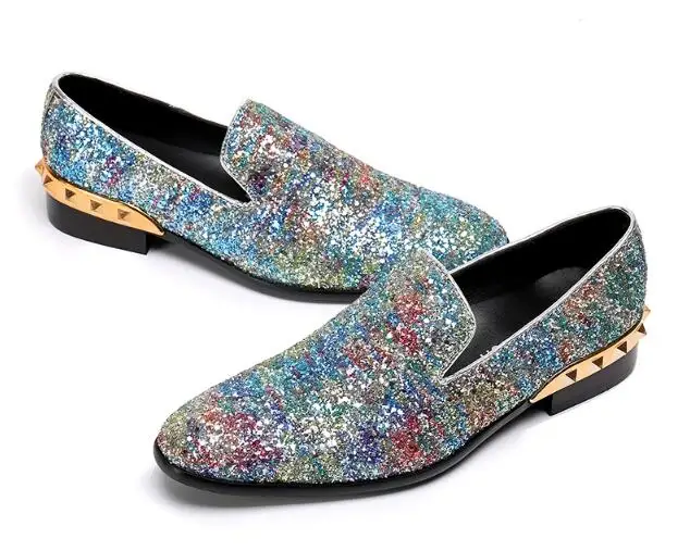 Shinny Glitter Wedding Party Shoes Slip on Flats Male Dress Big size euro 46 | Обувь