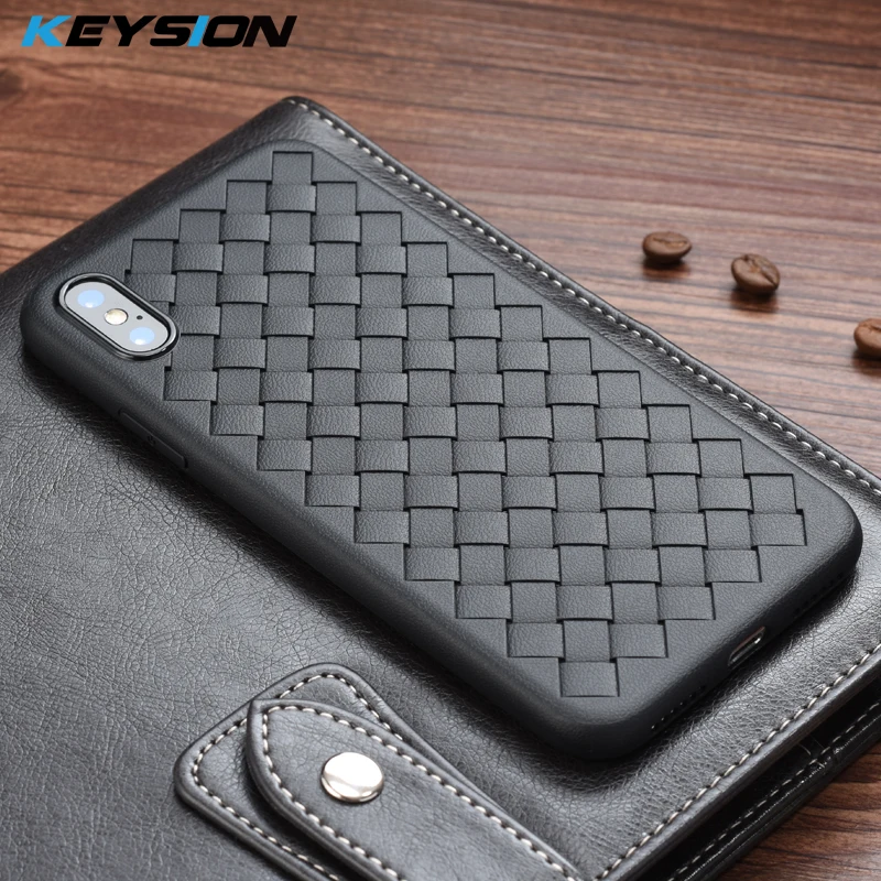KEYSION Super Soft Phone Case For iPhone 8 Luxury Grid Weaving Cases 6 6s 7 Plus X Cover Silicone Accessories Black |