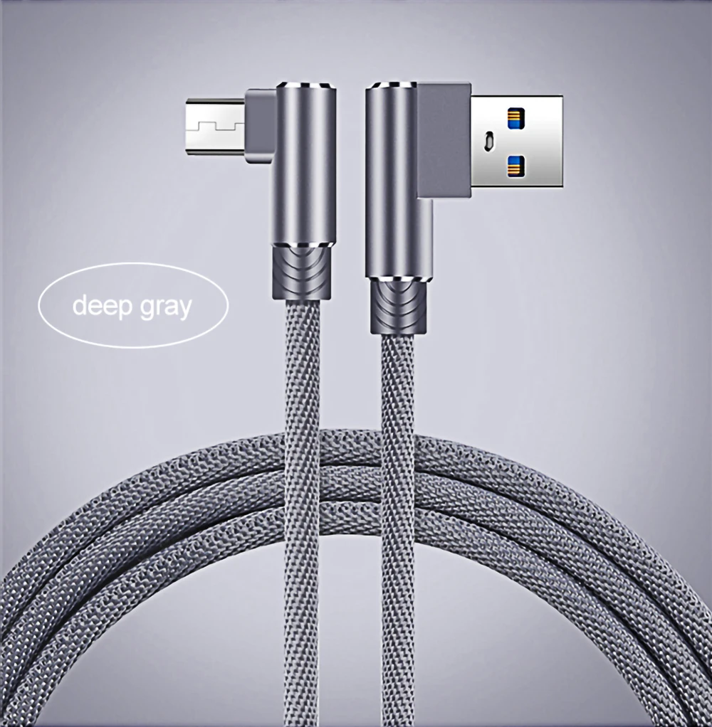 Micro USB кабель 90 градусов 2 м 3 м зарядный кабель для samsung s7 xiaomi redmi LG нейлоновый плетеный кабель для быстрой зарядки и передачи данных для Android