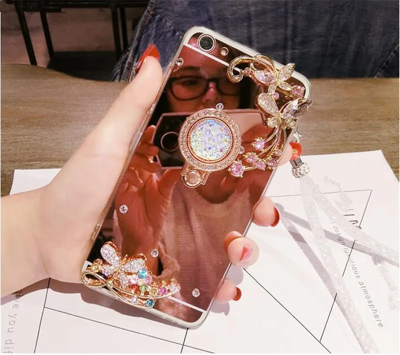 Case Diamond Rhinestone Mirror Phone Cover For Huawei Honor 8 9 10 20 Lite V10 V20 7X 8X 9X Nova2 3 4 Ring Stand Finger Holder |