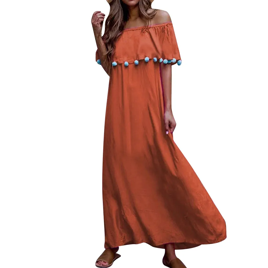 Модное богемное женское платье однотонное с вырезом лодочкой и открытыми