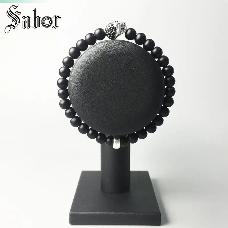 Томас череп бисера и 6 мм бусины матовый черный обсидиан стрейч браслет Rebel