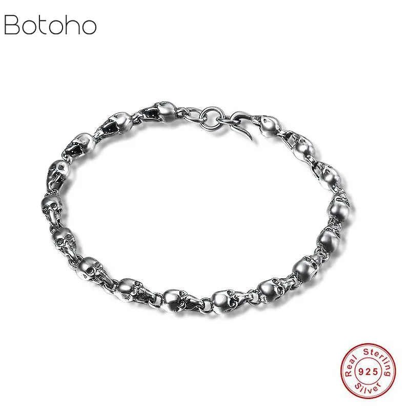 Men Bracelet 100% 925 sterling silver Vintage Skull friendship Bangle Christmas gift fashion jewelry Men's 2019 | Украшения и
