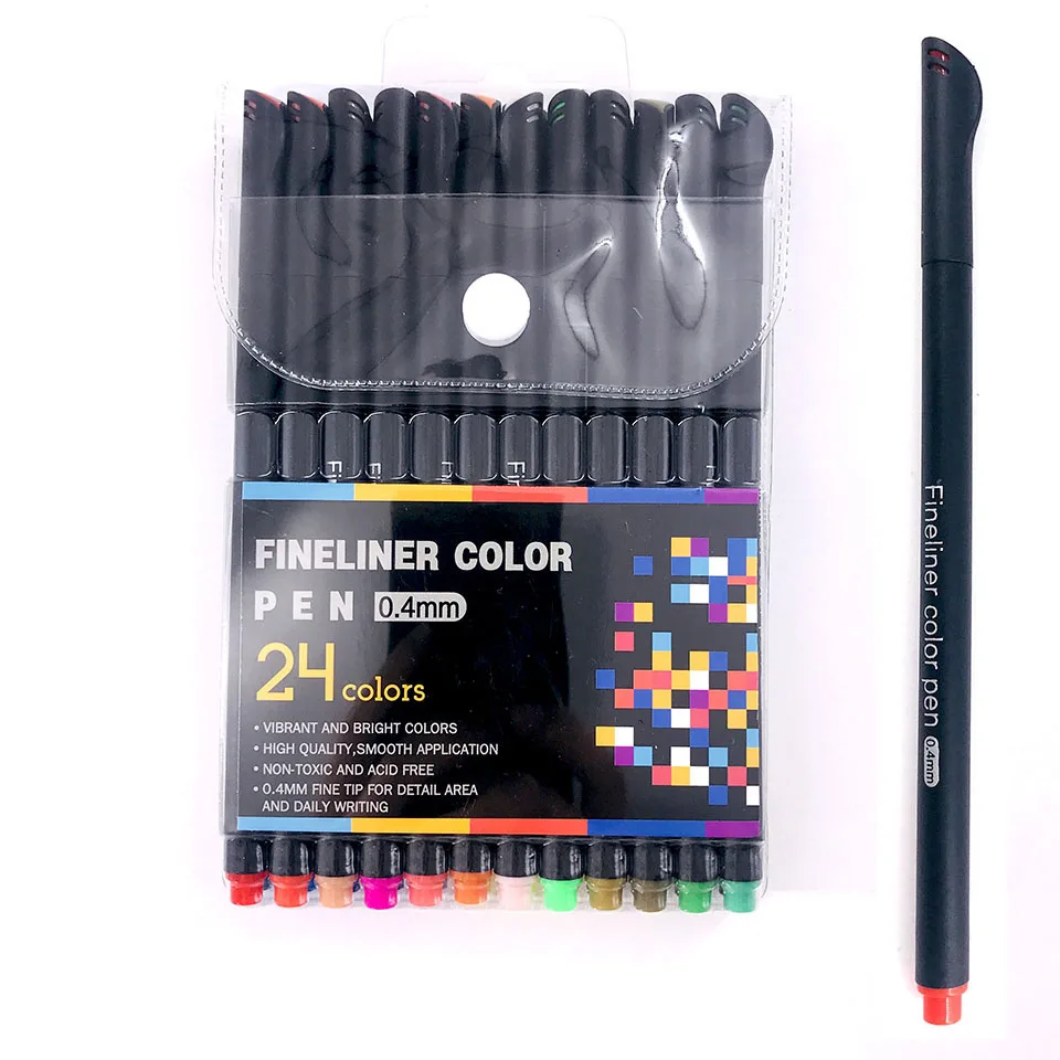 24 шт. цветная 0 4 мм Волоконная маркерная ручка Fineliners маркеры Эскиз Рисование