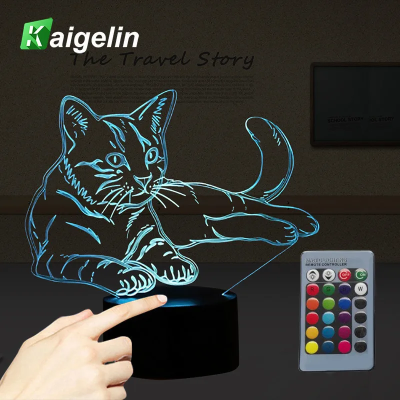 Новинка Кот 3D иллюзия Лампа USB LED сенсорный датчик света 7 видов цветов Пульт