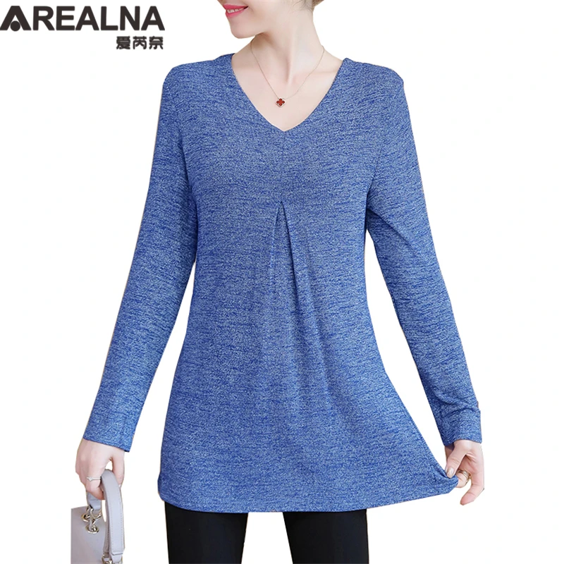 Blusas Mujer De Moda Осень Зима повседневные женские топы и блузки плюс размер 5xl винтажный Дамский пуловер с v-образным вырезом Длинные рубашки