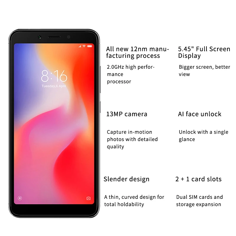 В наличии Глобальный Версия Xiaomi Redmi 6A 2 GB 16 мобильный телефон 5 45 ''полный Экран
