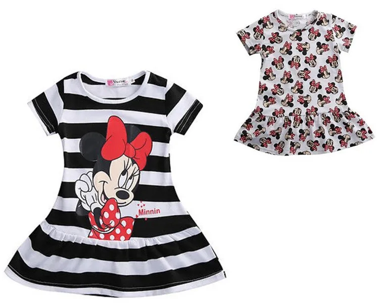 Girls dress 2-7 Yrs 2019 new baby girls summer fashion cartoon minnie stripe cotton short sleeve party princess | Детская одежда и