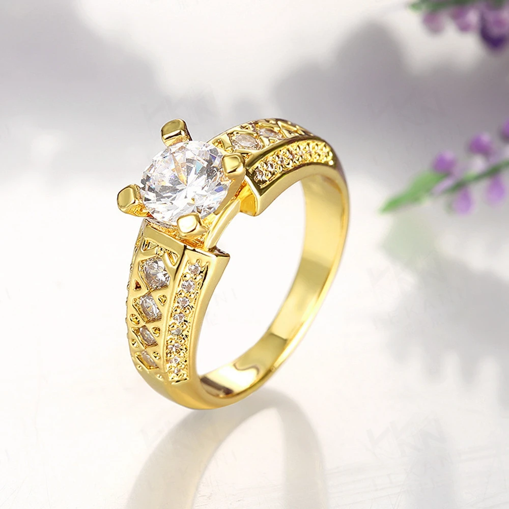 

4-Prong Setting Ring Yellow Gold Filled Womens Wedding Ring Size 7,8