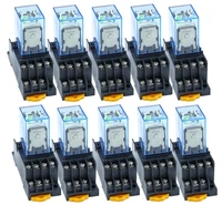 10pcs my4nj ac110v dc110v ac220v ac380 coil 5a 4no 4nc power relay din rail 14 pin time relay with socket base