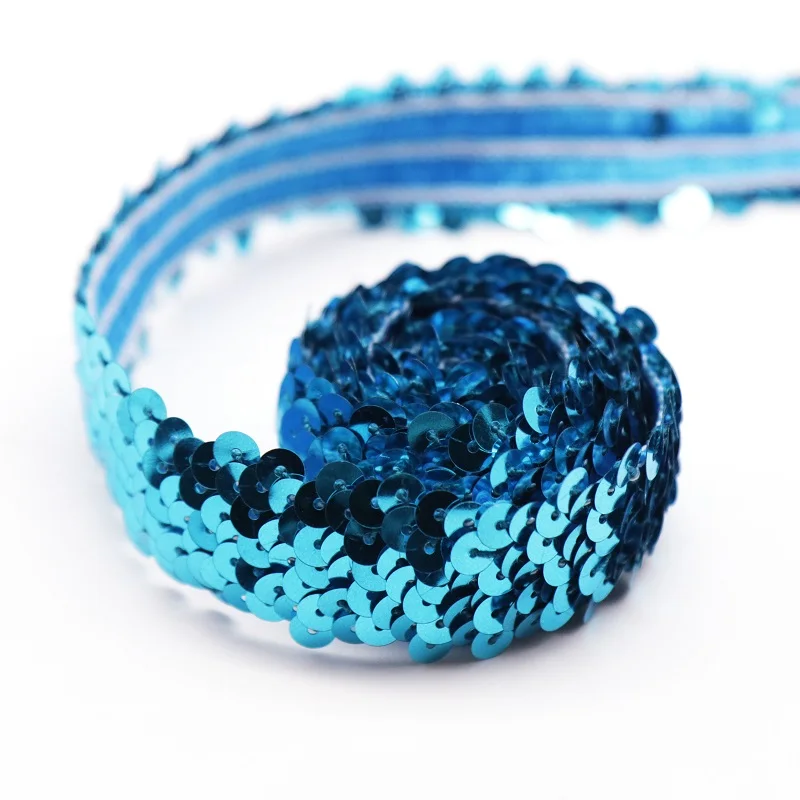Blue 5 Ярд золотого и серебряного цвета украшенная аппликация Блестки кружевная лента Материал Блестки Ткань DIY Волосы Луки свадебная одежда украшения - Цвет: Blue