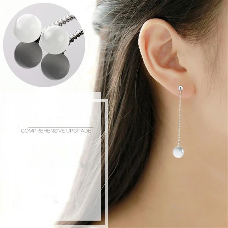 KOFSAC New Charm Ladies Long Earring Fashion Cat Eye Stones 925 Sterling Silver Stud Earrings For Women Jewelry Girl Best Gifts | Украшения