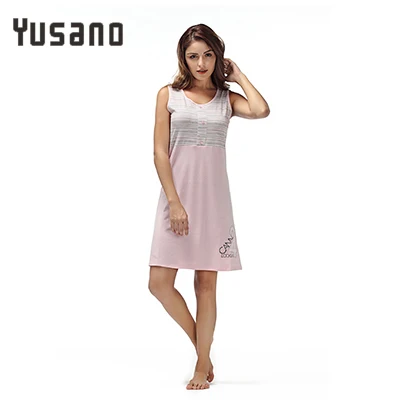 Pink Yusano, женские ночные рубашки, сексуальное хлопковое платье для сна, ночная рубашка без рукавов, ночная рубашка до колена, платье для сна, полосатая женская ночная рубашка - Цвет: Pink