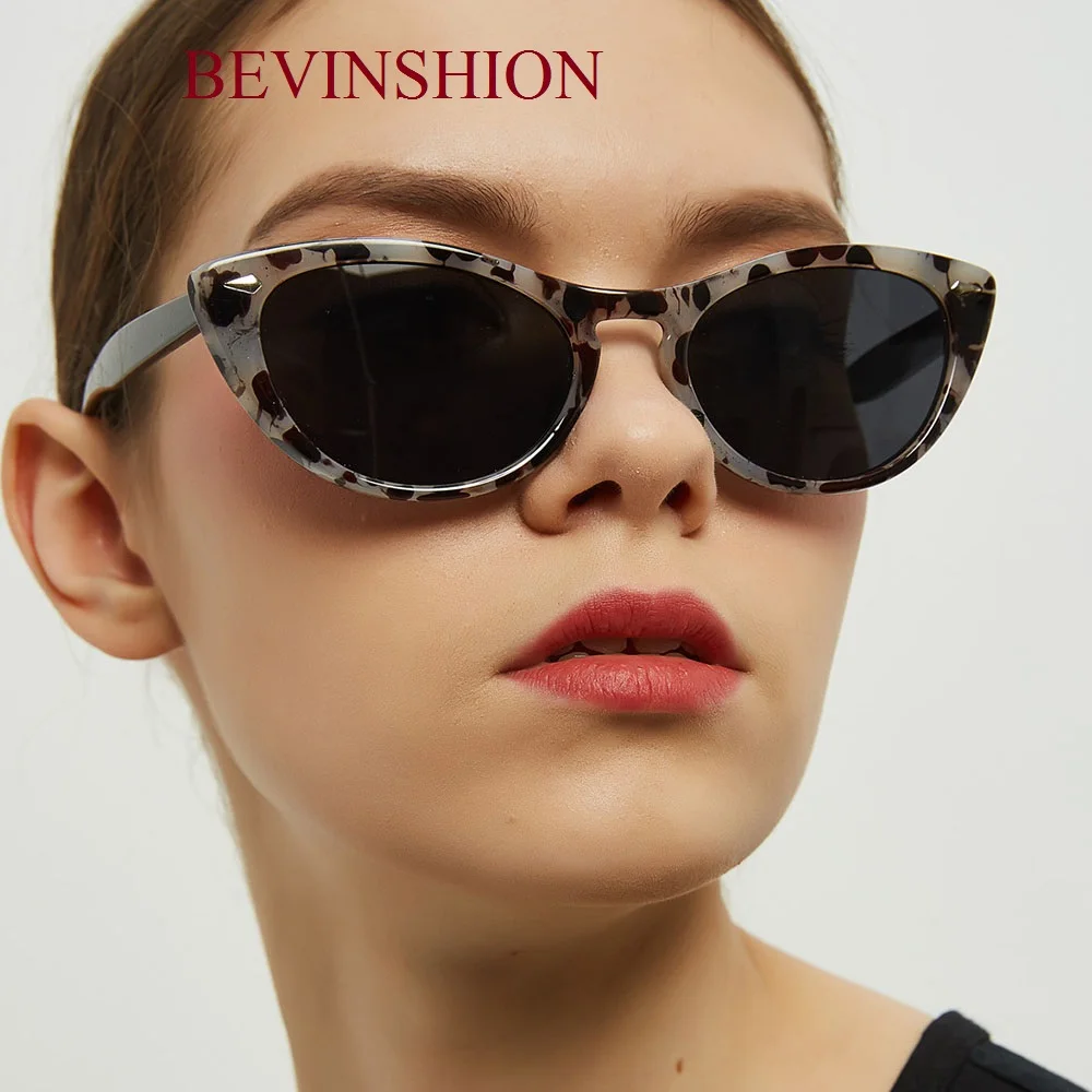 Винтажные Солнцезащитные очки с заклепками кошачий глаз в небольшой оправе для