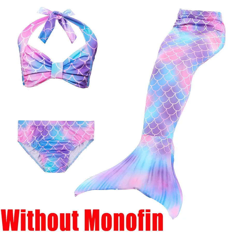 Without Monofin 1 Купальные костюмы с хвостом Русалочки для девочек, детский купальный костюм-бикини для костюмированной вечеринки - Цвет: Without Monofin 1