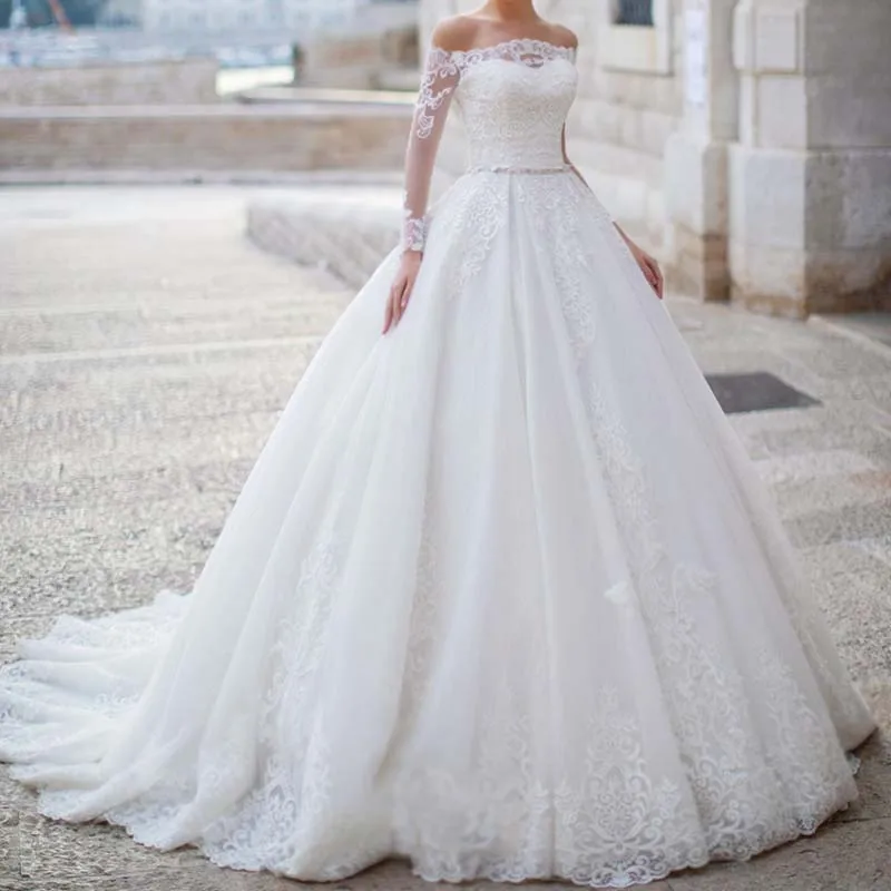 Шикарное милое бальное платье свадебные платья с рукавами и открытыми плечами