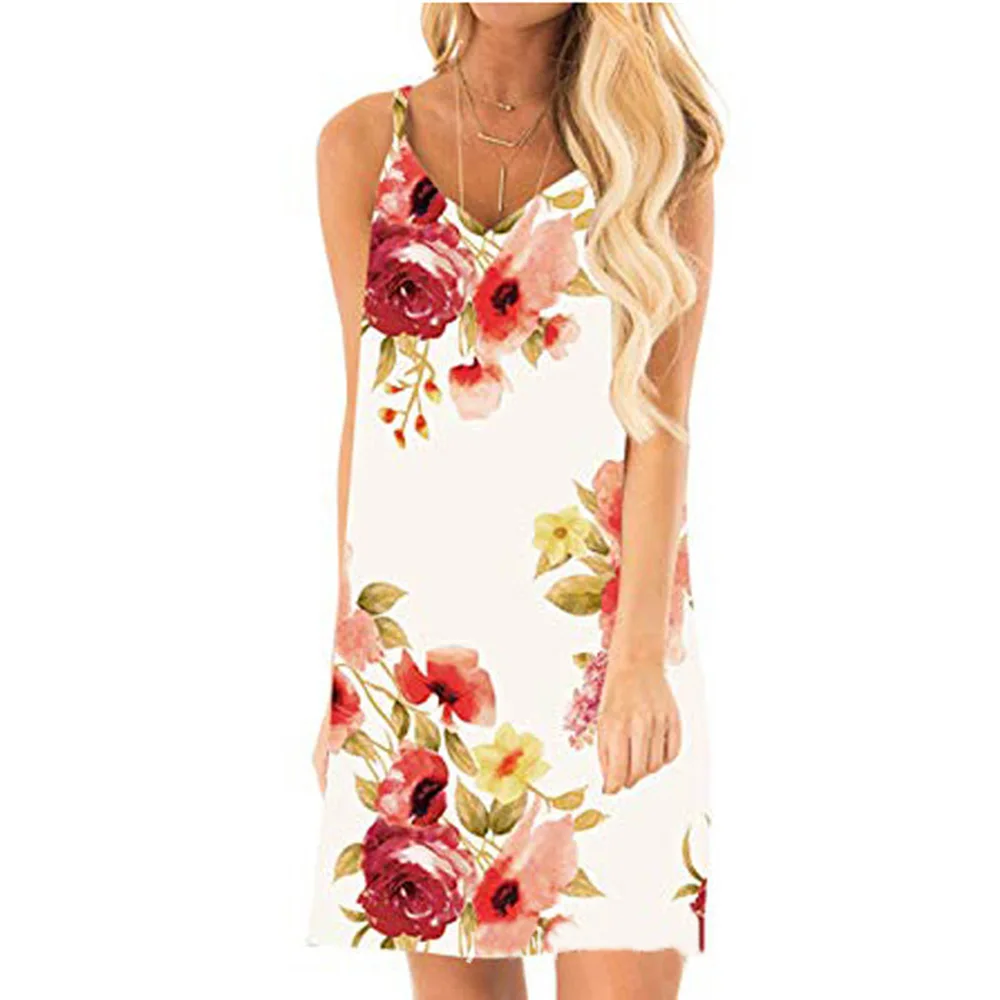 Модное с лямками женское платье женские пляжные летние v образным вырезом