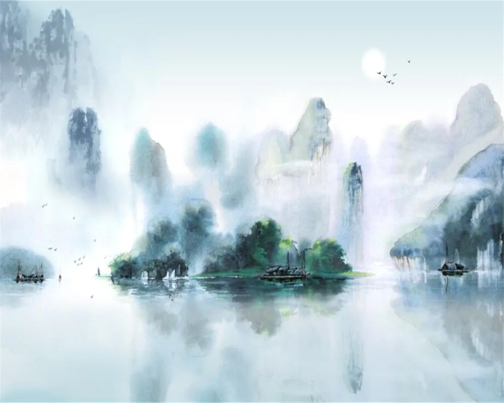 Beibehang пользовательские обои 3D стерео чернила Jiangnan пейзажная живопись Современные Абстрактные Художественные настенные росписи гостиной 3d обои