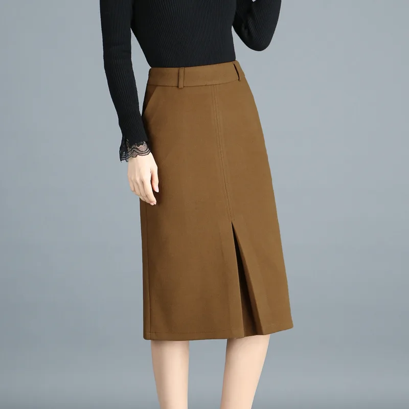 Camel 5XL Plus Size A-Line Woolen Long Skirts For Women Fall Winter Thick Warm Camel Skirt Female Elegant Black High Waist Saia Lady - Цвет: Camel